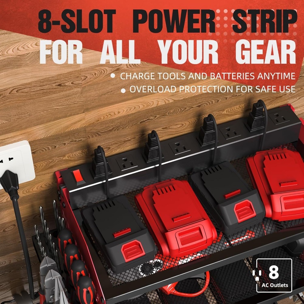 Veitorld Power Tool Organizer with Charging Station - 4 Drill Holders - Heavy Duty Modular Wall Mount Rack for Garage, Tool Storage Organizer - Christmas Birthday Gifts for Men Dad Him Husband - Image 2