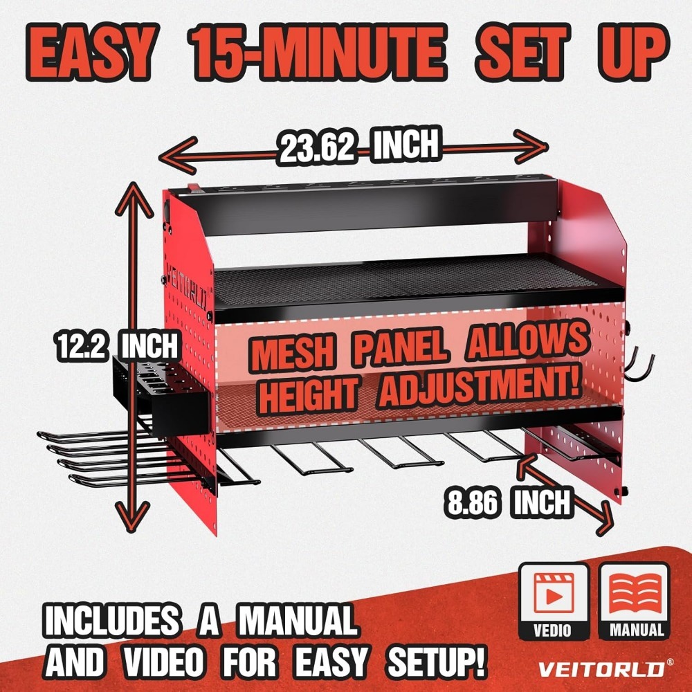 Veitorld Power Tool Organizer with Charging Station - 4 Drill Holders - Heavy Duty Modular Wall Mount Rack for Garage, Tool Storage Organizer - Christmas Birthday Gifts for Men Dad Him Husband - Image 6